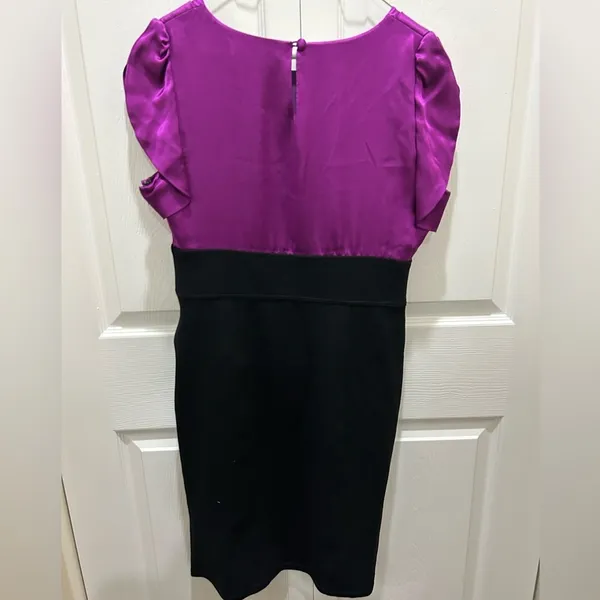 Eliza J New York Purple 100% Silk and Black Midi Dress Size 12 - Image 7