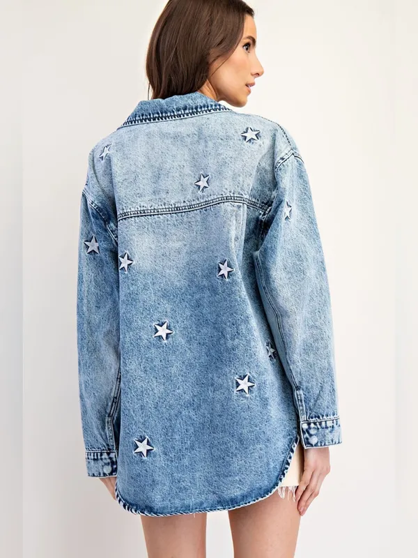 Mineral Wash Star Embroidered Denim Jacket - Image 3