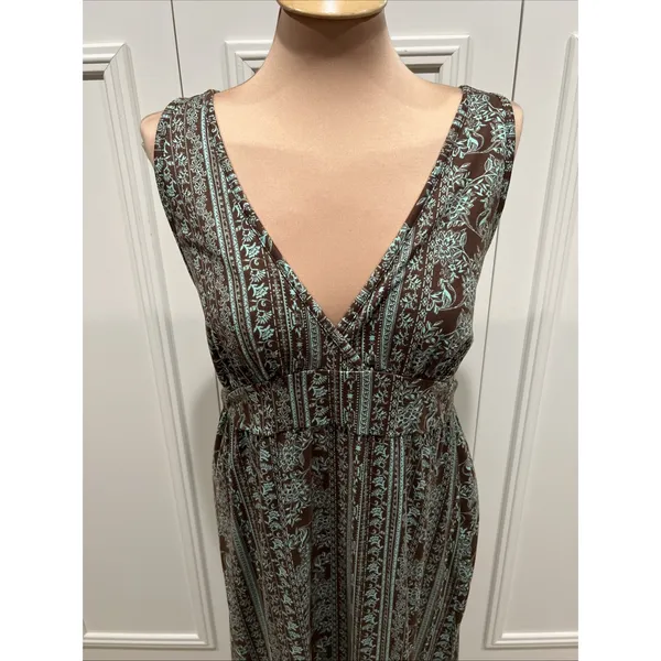 Earthbound Trading Co Sleeveless Maxi Dress Brown Mint Green Boho Hippie Lounge - Image 2