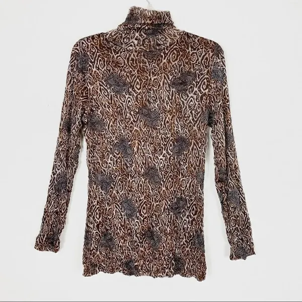 Vintage y2k Brown Swirl Pattern Long Sleeve Turtleneck Blouse - Image 4