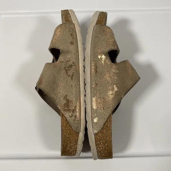Birkenstock Arizona Suede Leather Sandals in Vintage Metallic Rose Copper Sz 38N - Image 9