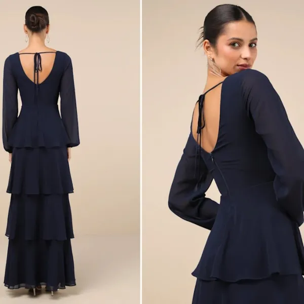 LULU's Elegant Sexy Sophisticated Long Sleeve Romantic Flowy Bridesmaid Maxi - Image 5