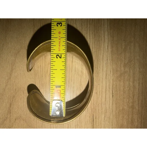 Vintage Hammered Brass Cuff Bracelet Asymmetrical Wide Boho Statement Floral - Image 4