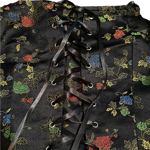 Vintage Rampage Lace Up Corset Top Floral Embroidered Y2K Renfaire WhimsyGoth - Image 4