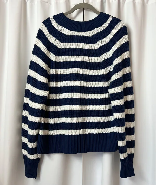 A New Day Blue & White Striped V-neck Knitted Nautical Baggy Sweater - Image 6