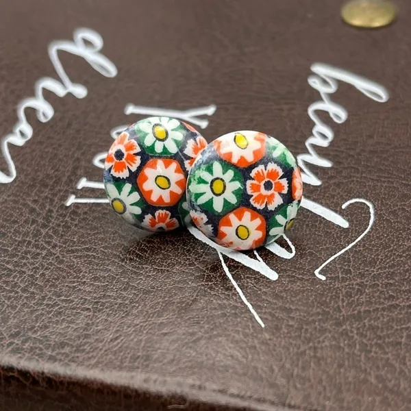 Vintage 60s Millefiori Glass Earrings Boho Stainless Steel - Image 7