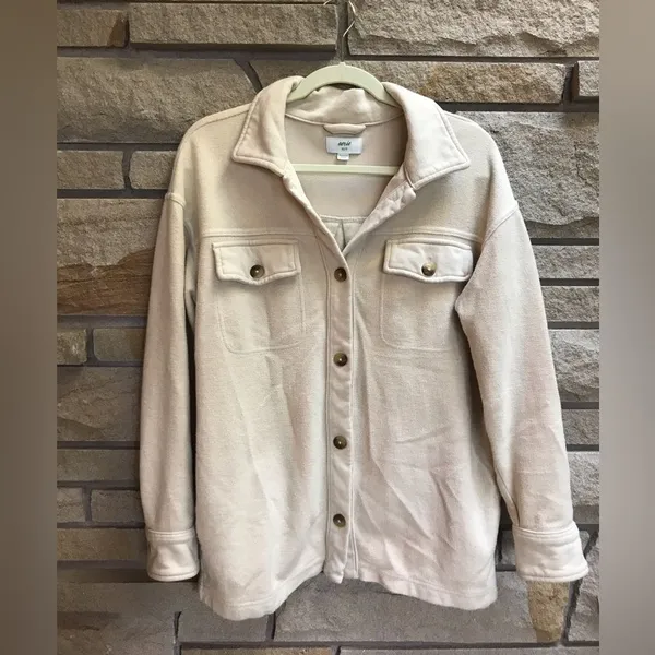 Aerie Luxe Trucker Shacket Shirt Jacket Color Soft Oat Beige Cream Cotton XS - Image 10