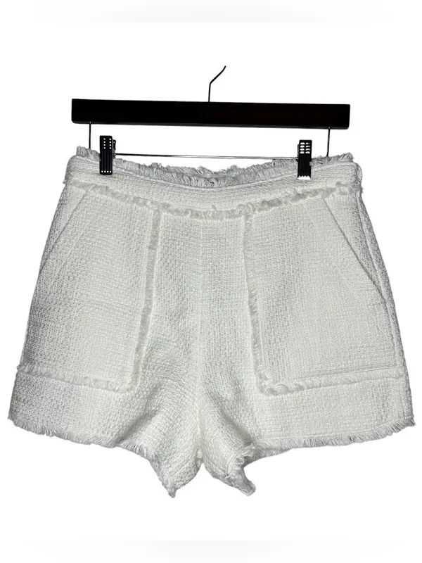 Cinq a Sept Allen Boucle High Rise Frayed Hem Shorts in Gardenia Size 6 - Image 4