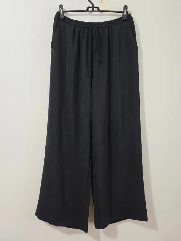 Halara Mid Rise Drawstring Wide Leg Baggy Linen-Feel Pants - Black -Size S ( R ) - Image 2