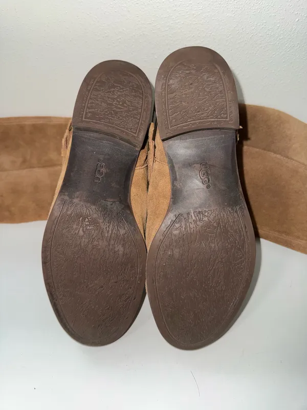 UGG Channing Suede Riding Boots Chestnut Brown Buckle - Image 11