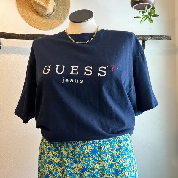 Guess Vintage Blue 100% Cotton USA Oversized Short Sleeve T Shirt Size Large - Image 10