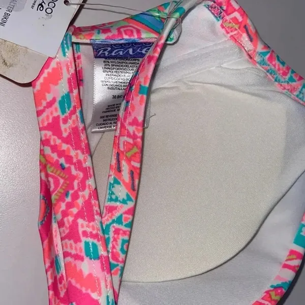 NWT Coco Rave 36B/C halter push-up bikini top bright ruched‎ hot pink orange - Image 5