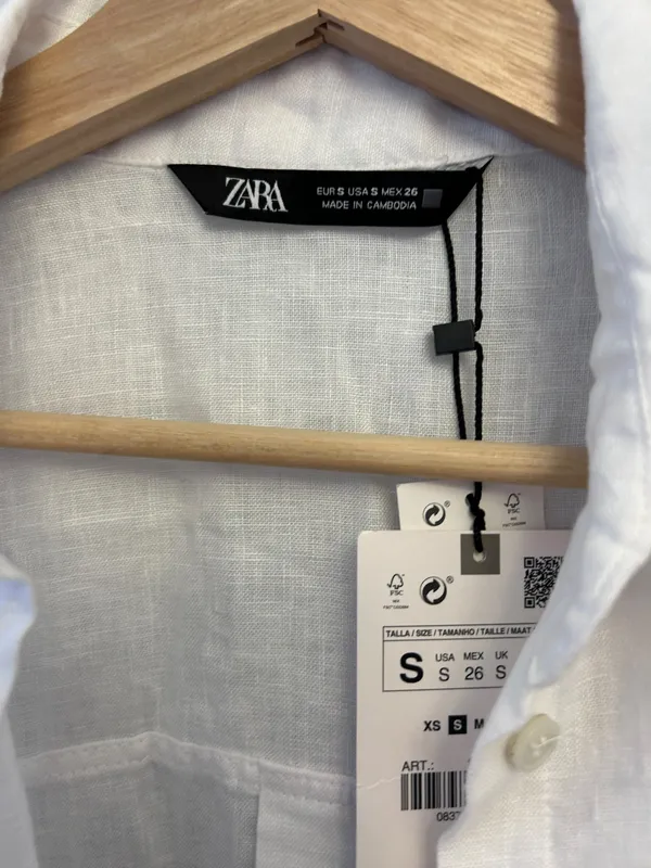 Zara White 100%Linen women's Long Sleeve Button Down Shirt Small NWT 8372/034 - Image 6