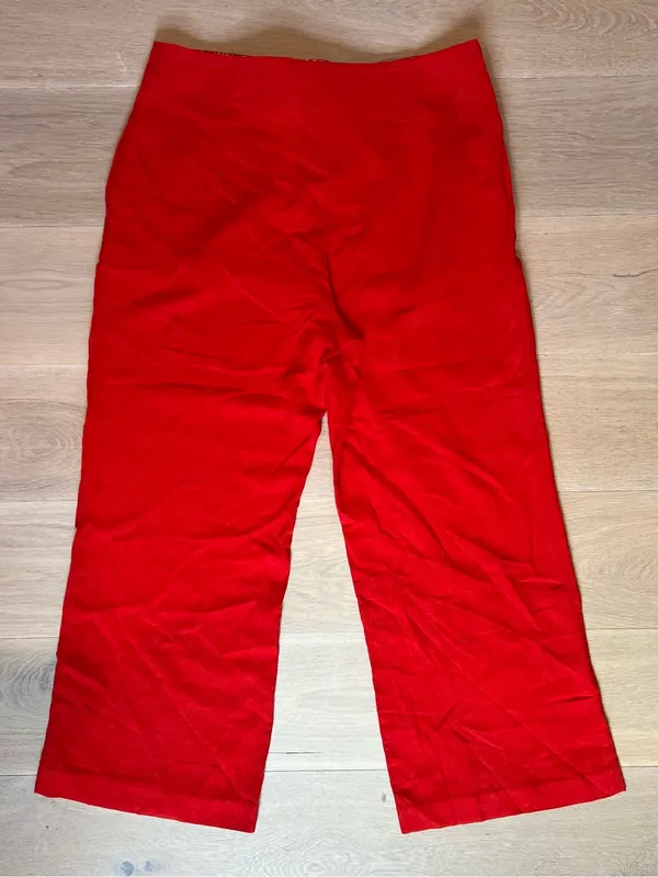 Anthropologie Red Linen Tie Front Cropped Wide Leg Pants Women’s Size 14 - Image 2