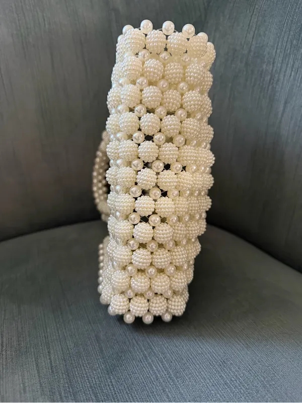 Pearl Beaded Mini Tote - Cream - Image 3