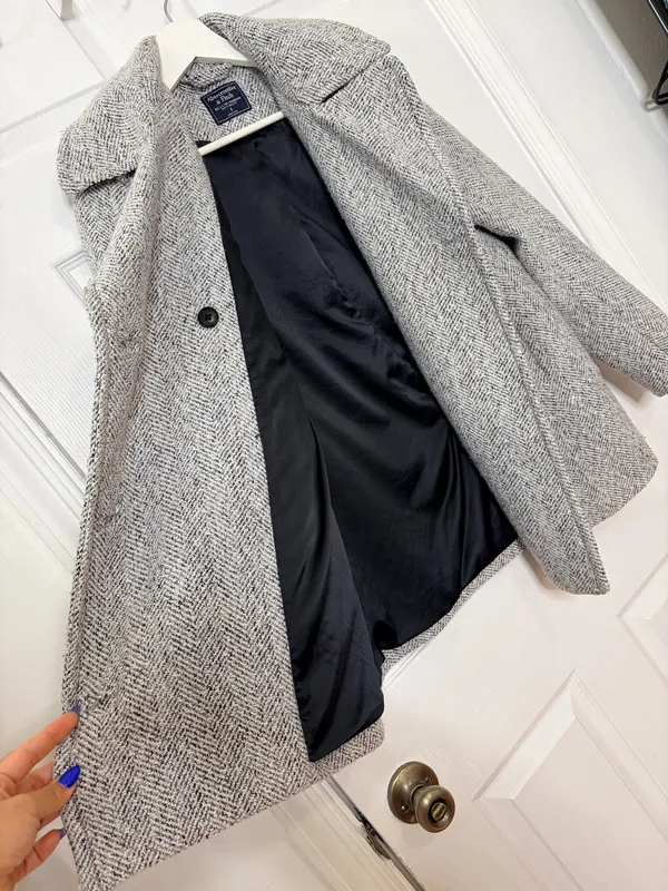 Abercrombie & Fitch Gray Herringbone Double Breasted Peacoat Quiet Luxury Preppy Career S - Image 8