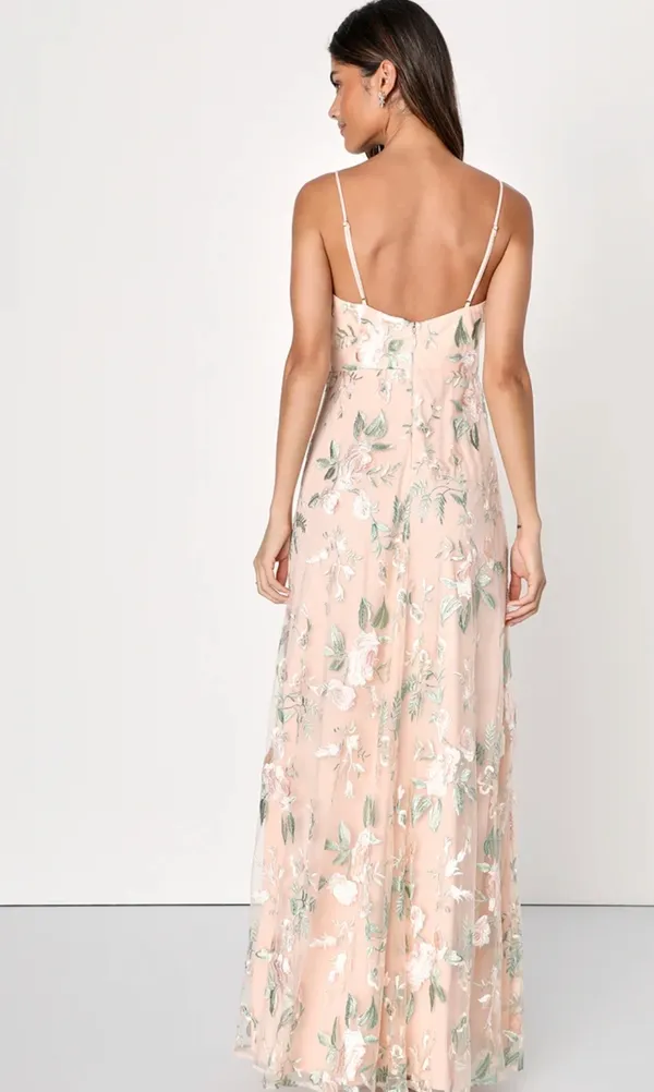 Lulus Budding Blossoms Blush Pink Floral Embroidered A-Line Maxi Dress - Image 4