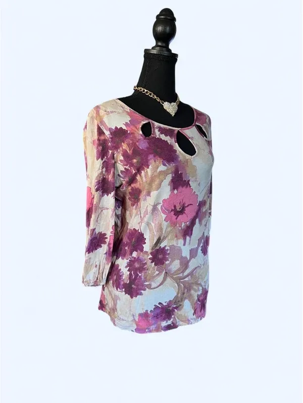 Vintage Y2K Ann Taylor Floral Cutout Coquette Boho Top size large 💜 - Image 3