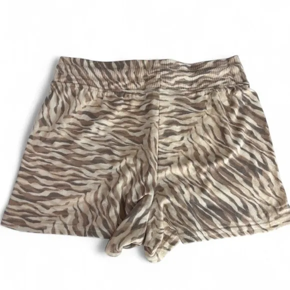 NWT Bebe Sport Tiger Print Ribbed Knit Lounge Shorts Tan Brown Size S - Image 3