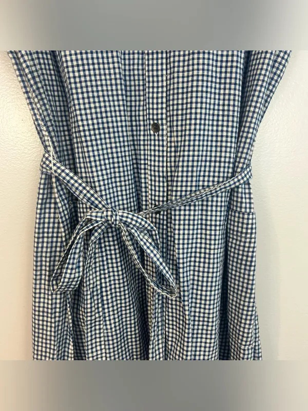 NWT Old Navy Blue/White Plaid Gingham Short Sleeve Tie Waist Shirt Dress Large - Image 6