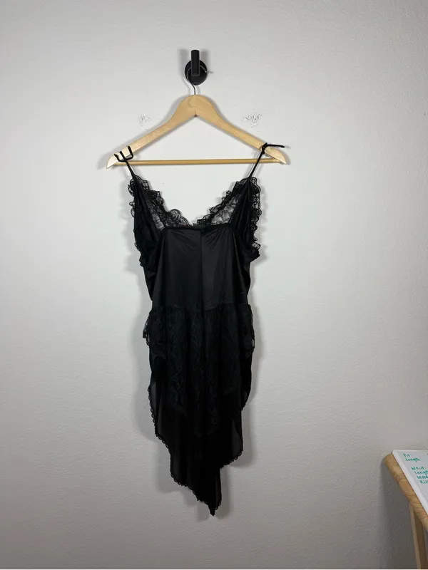 Vintage Stroke of Midnight Black Lace High Low Babydoll Lingerie Top Size L - Image 12