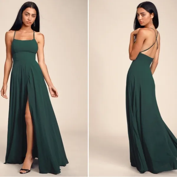 LULU's Bridesmaid Prom Wedding Flowy Romantic Flowy Sexy Chiffon Maxi Dress - Image 5
