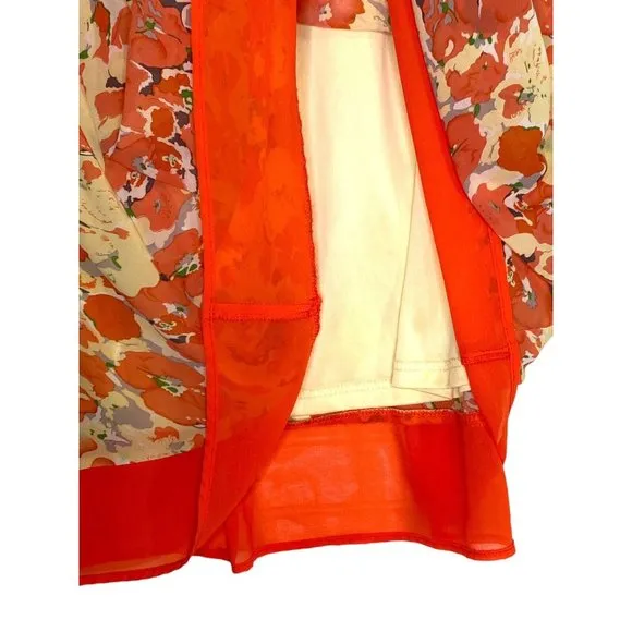 Women's C Luce Sheath Dress‎ Floral Red Orange Lined Baby Shower Wedding Large - Image 4