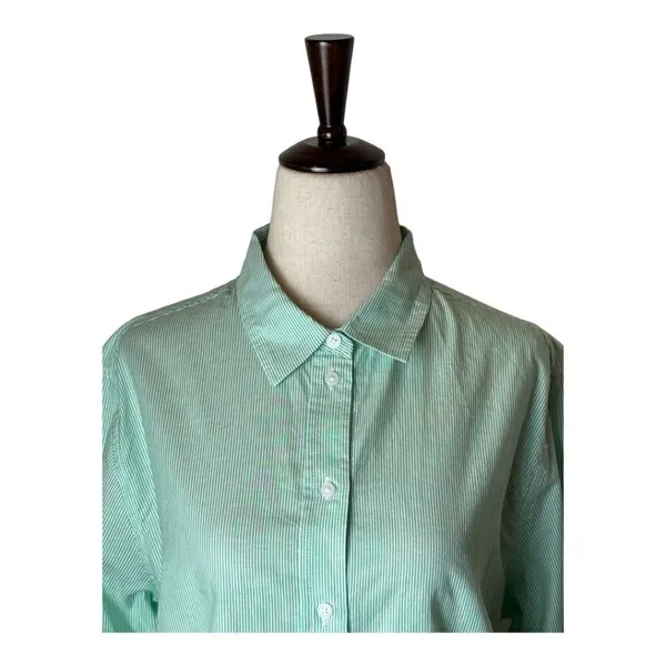 Everlane Button Down Women 4 Green White Stripe NWT Cotton Relaxed Oxford Shirt - Image 3