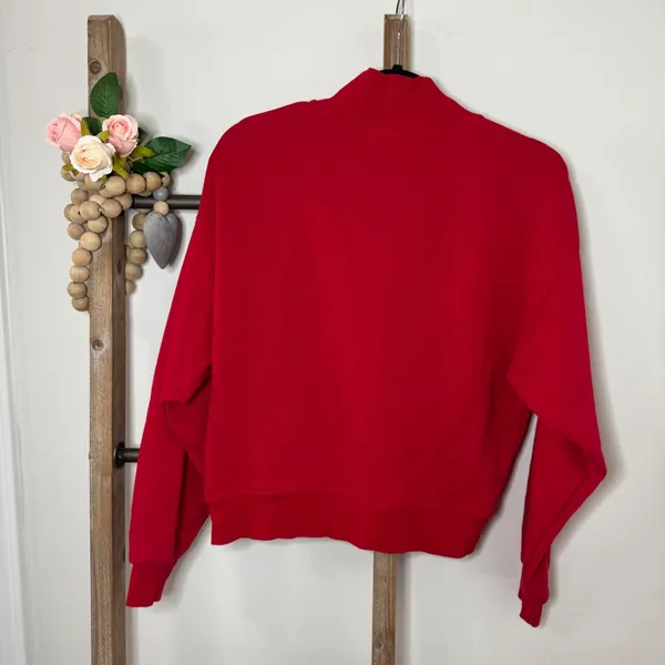 Champion Red Quarter Zip‎ Sweatshirt Logo Athletic Pullover Top Women Small - Image 5