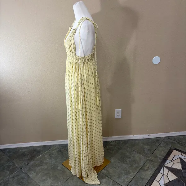 En Creme Womens Deep V-Neck Light Yellow Maxi Dress Sz S Wedding Party Beach EUC - Image 8