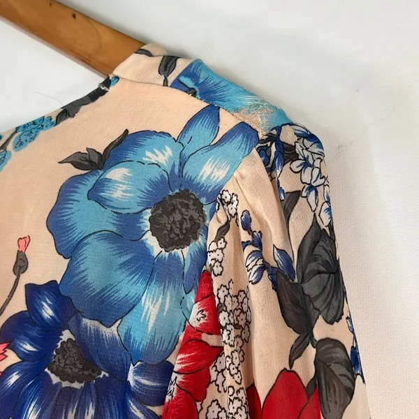 Honey Punch Nude Multicolor Floral Print Flowy Long Sleeve Dress Lulus Womens M - Image 11
