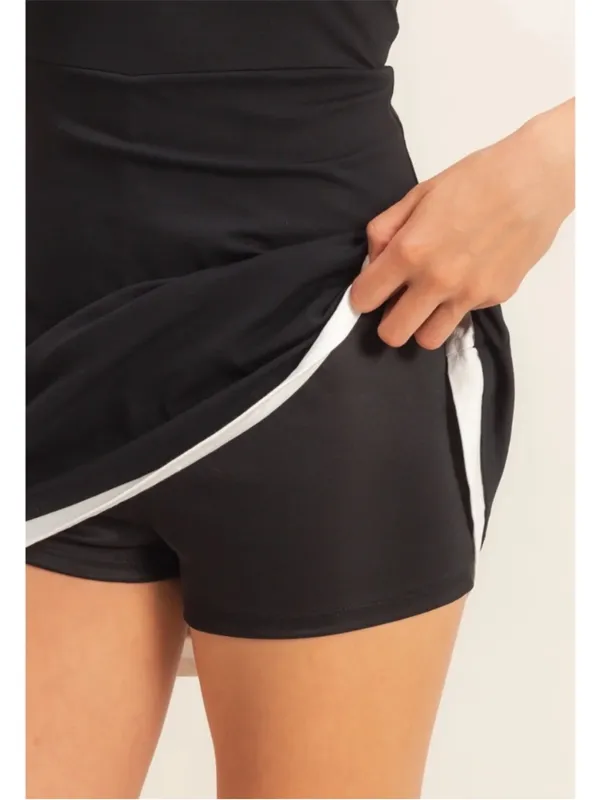 NEW HYFVE Black Halter Mini Romper Dress Built In Shorts Cotton Stretch Large - Image 3