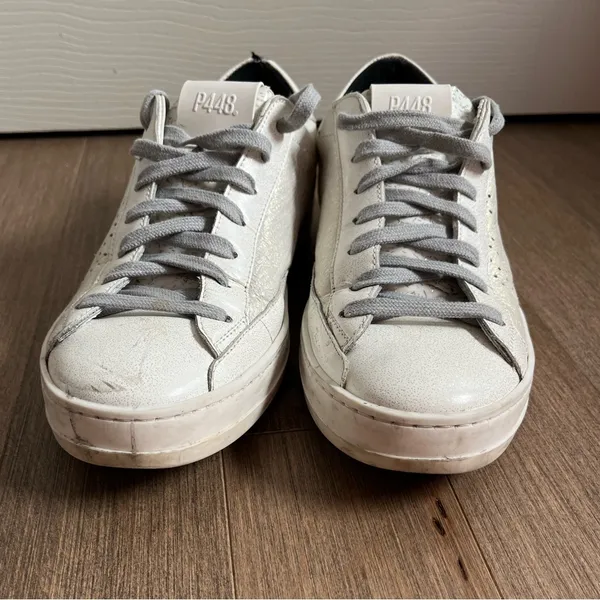 P448 John Pearl Silver Glitter Leather Low Top Sneakers Size 38 / US 7.5 - Image 14