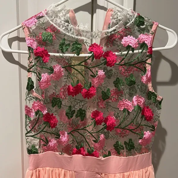 Elegant Floral Embroidered Dress - Pink - Image 3