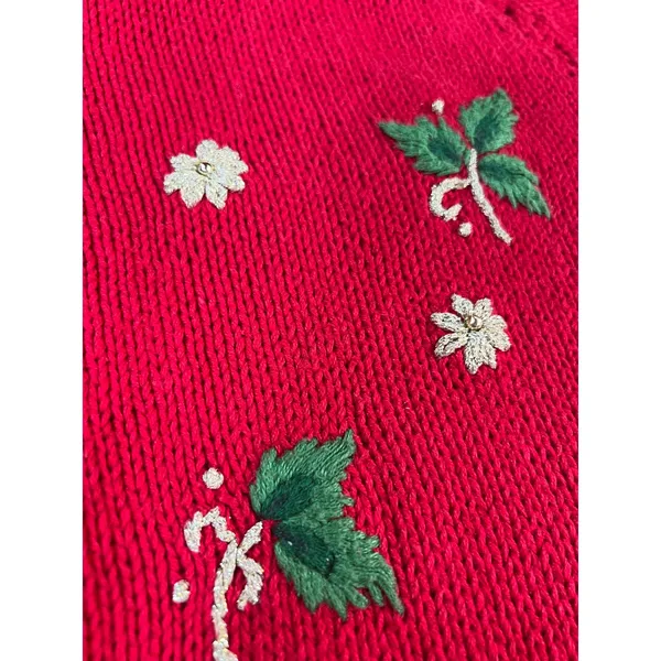 Vintage 90s Christmas Sweater TIARA Women L Red Tree Embroidered‎ Embellished - Image 13
