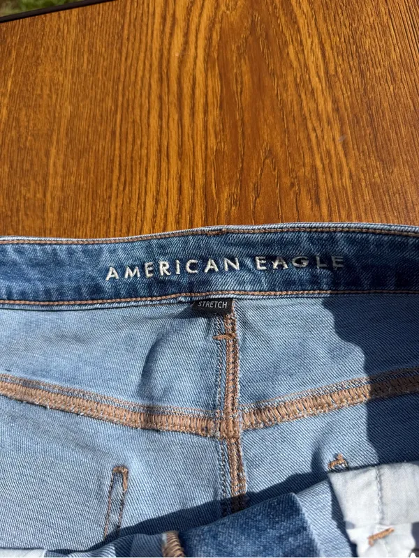 American Eagle Mom Straight Jeans Women 12 Short Blue Plaid Stretch - Image 8