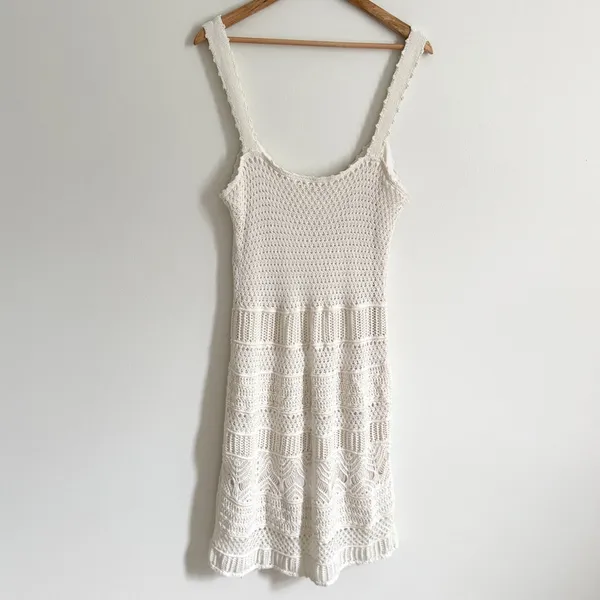 NEW Abercrombie & Fitch Crochet Mini Dress Size Large NWT Cream Beach Boho - Image 8