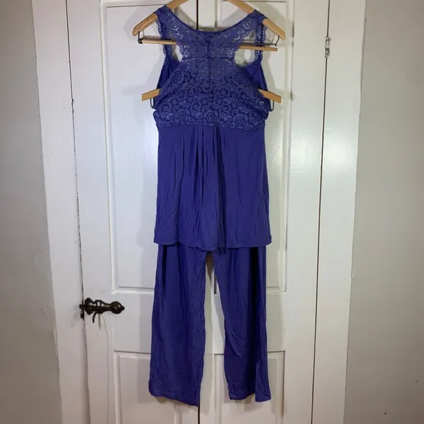 Tahari Womens Purple Lace Racerback Pajama Set Small Sleeveless Top and Pants - Image 2