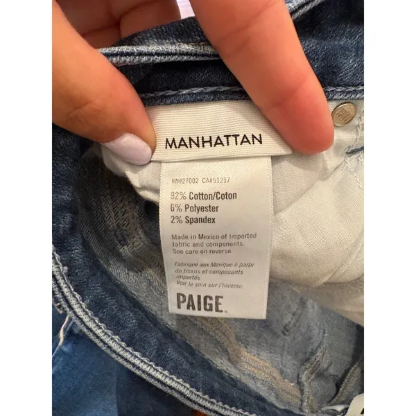 PAIGE Manhattan Bootcut Jeans Womens 29 Blue Raw Hem Frayed Denim - Image 6