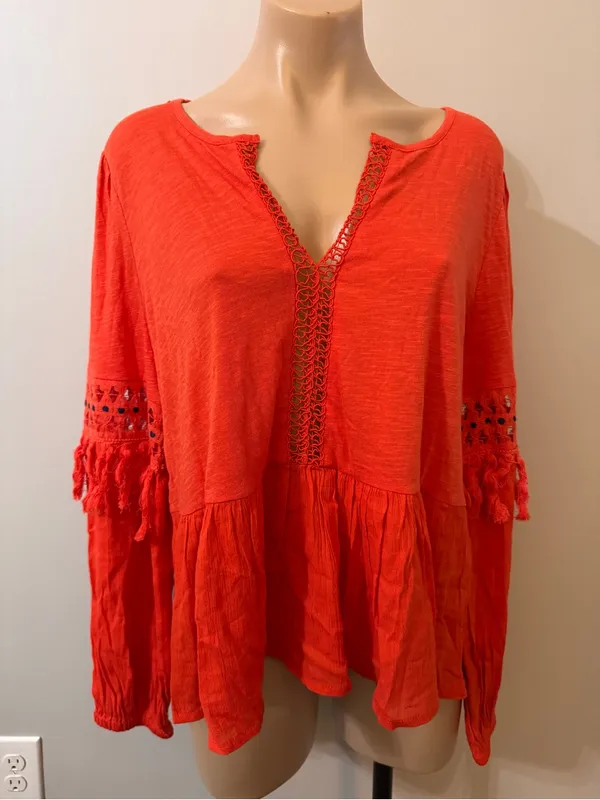 Lucky Brand Red Tassel Peplum Peasant Top Large - Image 2