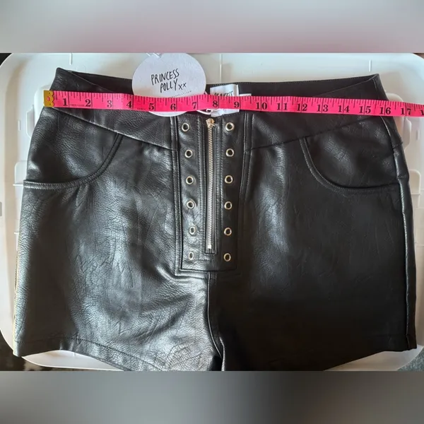 Princess Polly Black Vegan Leather Zip Front Shorts 10 - Image 7