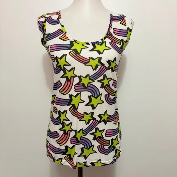 ASO Hannah Montana Y2K Lux Shooting Star Rainbow T-Shirt M White Neon Graphic - Image 3