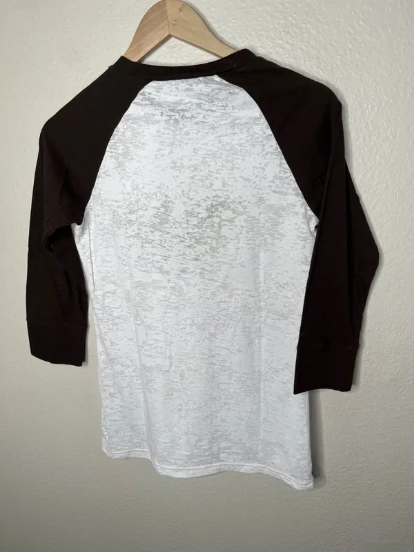 Ariat Womens Small White Brown Raglan Longhorn Western Burnout Graphic T-Shirt - Image 6