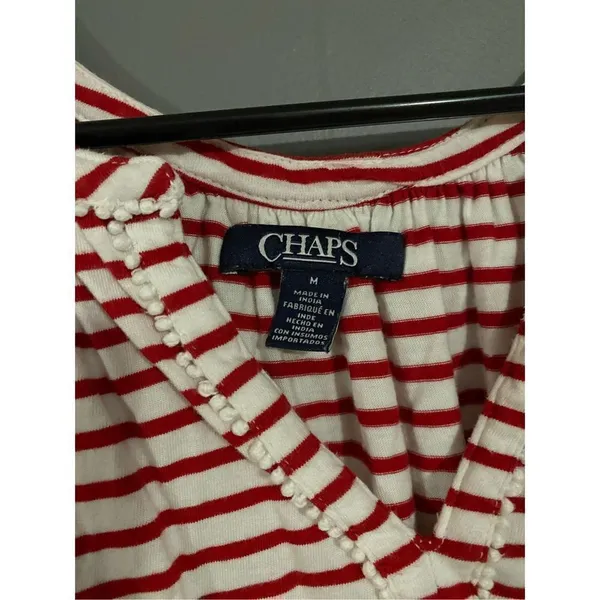 Chaps Red And White Strip Short Sleeve Top Size Medium - Image 3