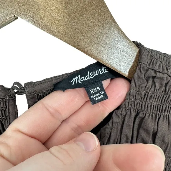 Madewell Melody Smocked Sleeveless Mini Dress Dark Brown Cotton‎ Poplin XXS NWT - Image 7