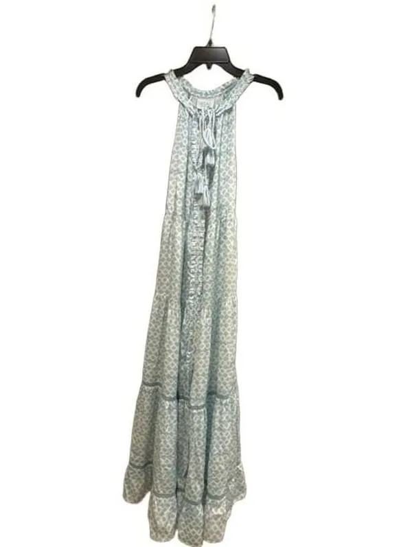 TAJ by Sabrina Crippa Light Blue Patterned Tiered Maxi Dress with Tassels - Image 2