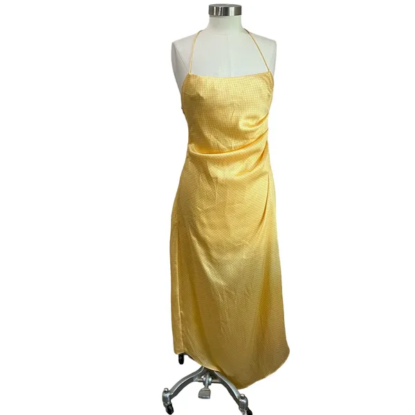Significant Other Yellow Halter Midi Dress Draped Open Back NWT‎ Size 8 - Image 3
