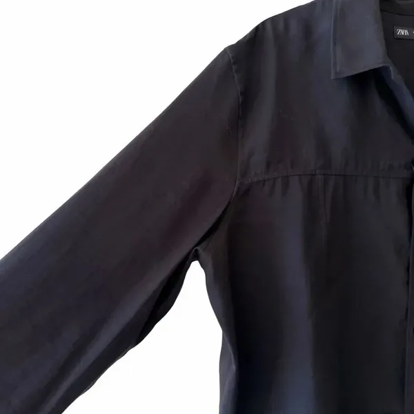 Zara Button Down Boxy Plain Black Long Sleeves Button Down Blouse SZ L #2574 - Image 5