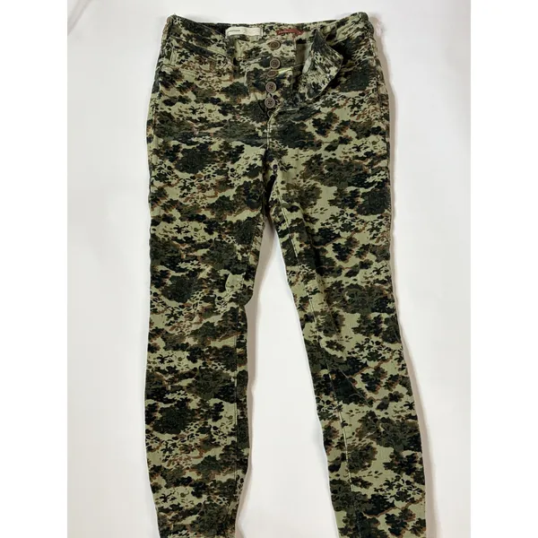 Anthropologie Pilcro High Rise Skinny Corduroy Pants Floral Camo Green Brown 29 - Image 3