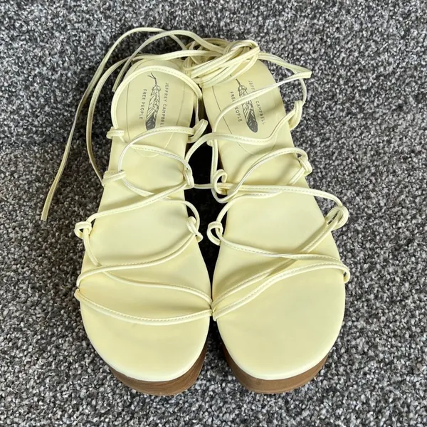 x Free People Platform Sandals Womens 8 Cream Lace Up Wedges - Image 4
